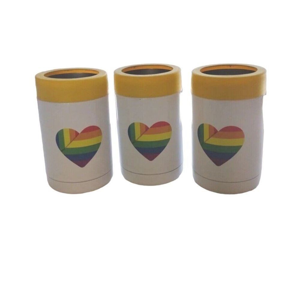 Drink Holder Bottle Can Double Wall Insulater Rainbow Heart Set Of 3 Fun